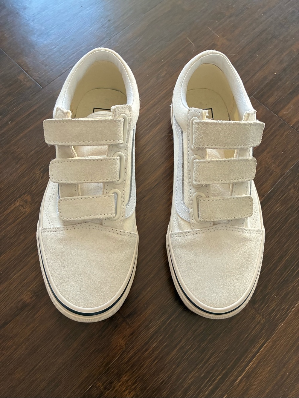 Never Worn - Vans Women’s Old Skool Cream and White Velcro Strap Sneakers, Sz 7